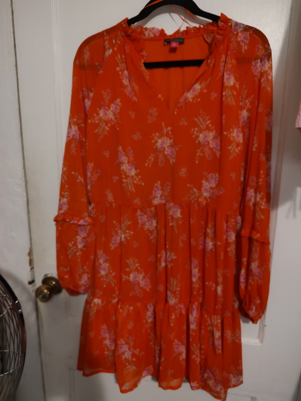 Labor Day Special Vince Camuto Floral Tiered Orange Women's Dress